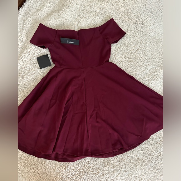 Maroon Lulus Skater Dress with Off the Shoulder Sleeves - Picture 2 of 3